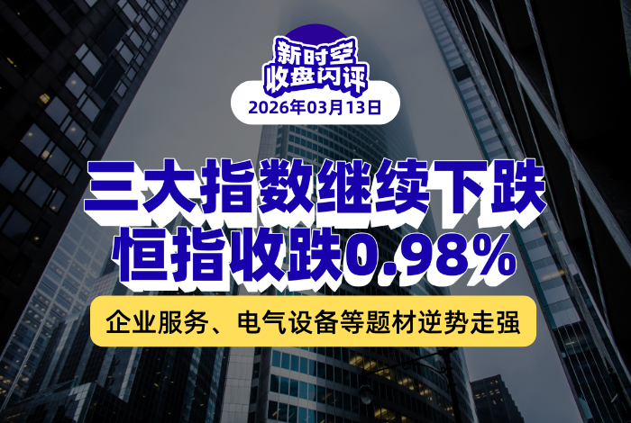 新时空丨港股收盘闪评：三大指数继续下跌、恒指收跌0.98%，企业服务、电气设备等题材逆势走强