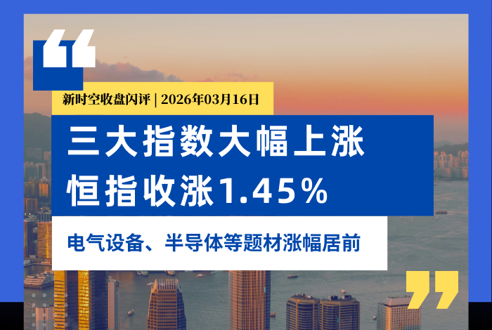 新时空丨港股收盘闪评：三大指数大幅上涨、恒指收涨1.45%，电气设备、半导体等题材涨幅居前