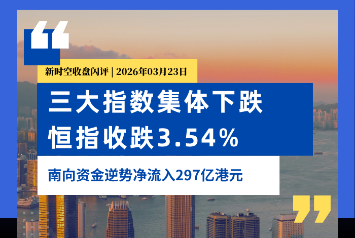 新时空丨港股收盘闪评：三大指数集体下跌、恒指收跌3.54%，南向资金逆势净流入297亿港元