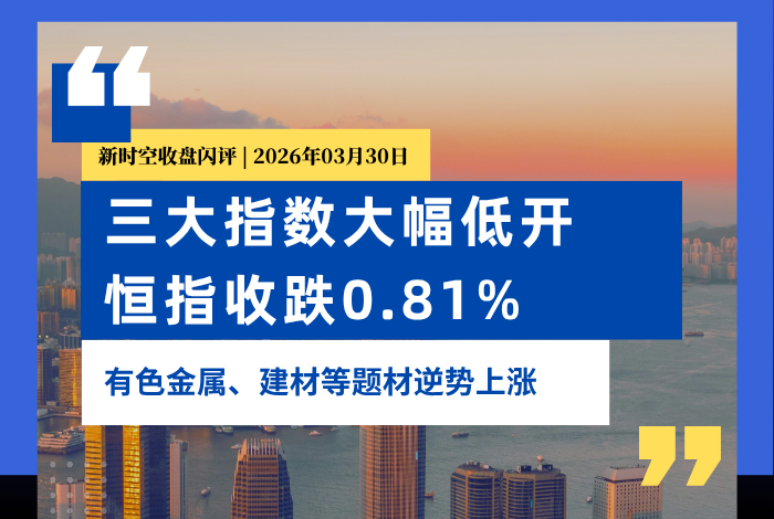 新时空丨港股收盘闪评：三大指数大幅低开，恒指收跌0.81%，有色金属、建材等题材逆势上涨