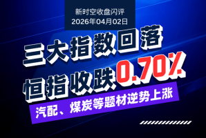 新时空丨港股收盘闪评：三大指数回落、恒指收跌0.70%，汽配、煤炭等题材逆势上涨