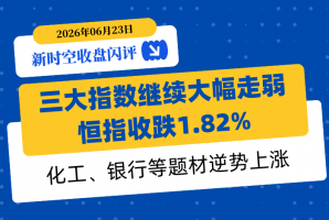新时空丨港股收盘闪评：三大指数继续大幅走弱、恒指收跌1.82%，化工、银行等题材逆势上涨 - 新时空