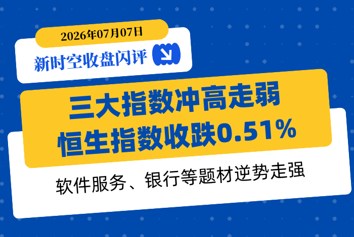 新时空丨港股收盘闪评：三大指数冲高走弱、恒生指数收跌0.51%，软件服务、银行等题材逆势走强