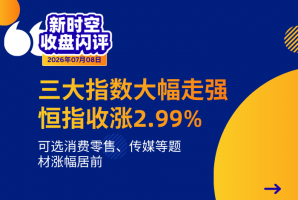 新时空丨港股收盘闪评：三大指数大幅走强、恒指收涨2.99%，可选消费零售、传媒等题材涨幅居前